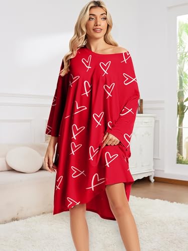 CRIPOM Plus Size Moo Moos for Women Oversized Sleep Shirts with Pockets - color: Red Heart
