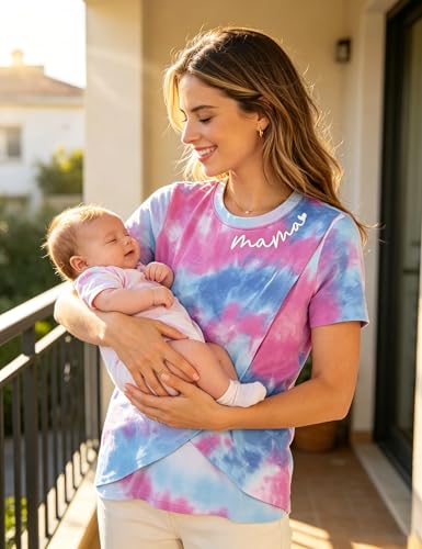 Nursing Breastfeeding Shirt for Women Friendly Double Layer Postpartum Tops - color: Purple, size: Small