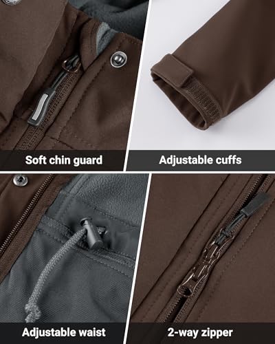 Outdoor Ventures Women's Waterproof Fleece Lined Hooded Softshell Rain Coat - color: Chocolate, size: Medium