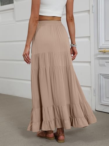 ANRABESS Women’s Summer Flowy Maxi Skirts with Pockets - color: Tan Brown, size: Large