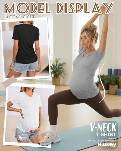 Huukeay 4 Pack Women's Maternity Shirts Pregnancy Top - color: Black, White, Light Gray, Khaki, size: Medium