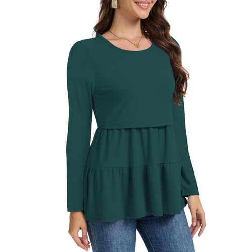 Bearsland Long Sleeve Nursing Top - color: Black & Dark Green & Dark Red, size: Small