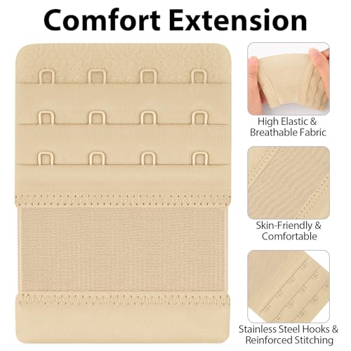 Meliya Women's Bra Extenders 4 Hook, Comfortable Soft Stretchy Back Bra Extension Strap - color: Skin Color
