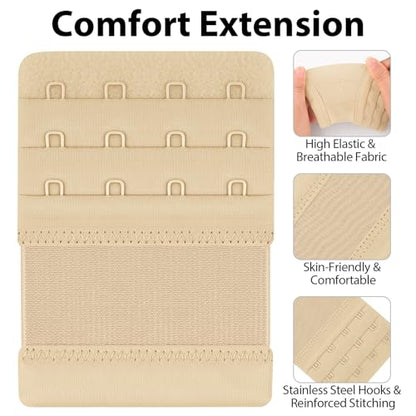 Meliya Women's Bra Extenders 4 Hook, Comfortable Soft Stretchy Back Bra Extension Strap - color: Skin Color