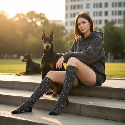 Cute Dog Compression Socks Women Men, Dog Lover Gift - color: Doberman