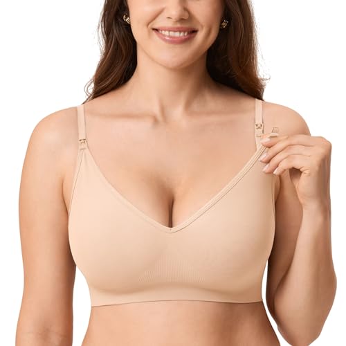 MOMANDA Seamless Nursing Bras for Breastfeeding - color: Beige, size: Small