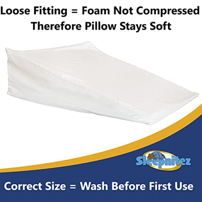 Sleepnitez 8" Wedge Pillow Case Cover, 100% Egyptian Cotton Sateen, White