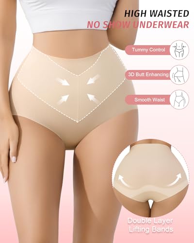J-pone Tummy Control Underwear High Waisted Seamless Womens Underwear Full Coverage Butt Lifting Panties for Women 4 Pack - size: Medium