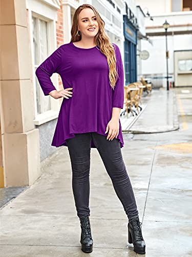 LARACE Womens Plus Size 3/4 Sleeve High Low Swing Tunic Tops - color: Deep Purple, size: 5X