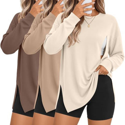 Ficerd 3 Pack Womens Nursing Tops for Breastfeeding - color: Cream, Khaki, Brown, size: X-Large
