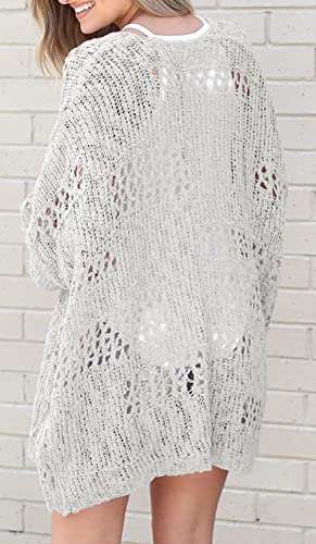 Mafulus Women's Crochet Cardigan Sweaters Lightweight Summer Kimono - color: Beige Grey, size: Medium