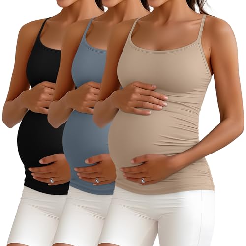Ficerd 3 Pack Women's Maternity Tank Tops - color: Apricot, Light Haze Blue, Black, size: Small