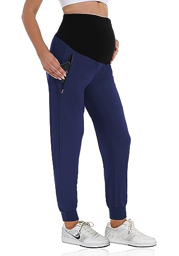 V VOCNI Maternity Joggers Quick-Dry Pregnancy Scrub Pants - color: Blue, size: Small