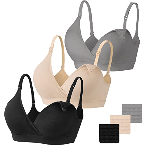 Vinfact 3 Pack Nursing Bras for Breastfeeding Women Maternity Bras - color: Black/Nude/Grey, size: Small