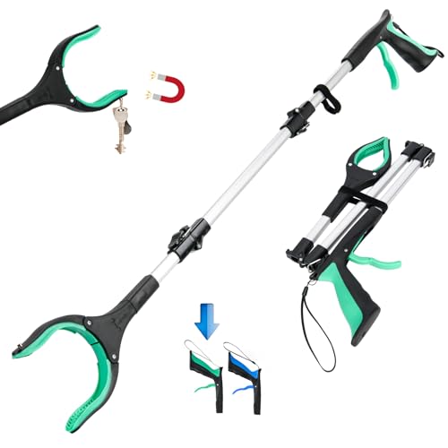 37.4 inch 2024 Upgraded Edition Grabber reahcer Tool,Foldable Reacher Grabber Pickup Tool with Strong Grip Magnetic,360°Rotating Anti-Slip Jaw,Trash Picker Tool for Outdoor & Indoor (Green) - color: Green