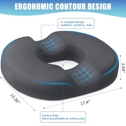 BlissTrends Donut Pillow Seat Cushion, Memory Foam Lifting Cushions(Gray) - color: Grey, size: Large