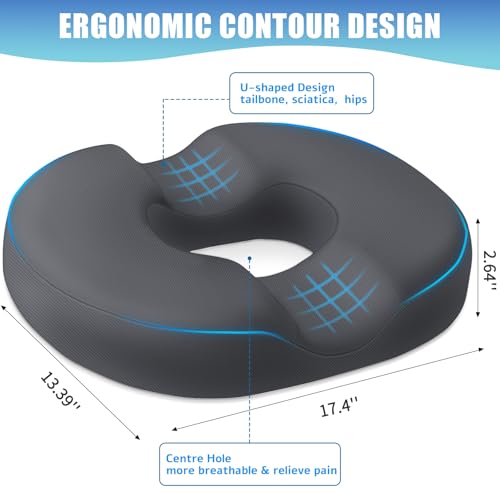 BlissTrends Donut Pillow Seat Cushion, Memory Foam Lifting Cushions(Gray) - color: Grey, size: Large