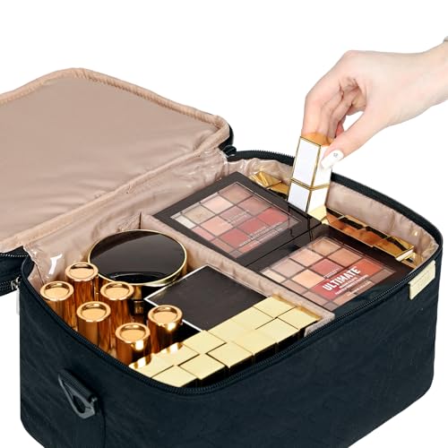 NISHEL Large Makeup Bag Organizer, Double Layer Cosmetic Travel Case - color: Black, size: Extra Large