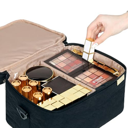 NISHEL Large Makeup Bag Organizer, Double Layer Cosmetic Travel Case - color: Black, size: Extra Large