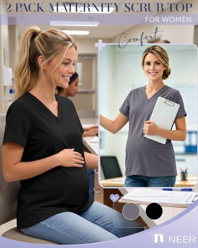 Neer 2 Pack Maternity Scrub Tops for Women - color: Dark Gray, Black, size: X-Large