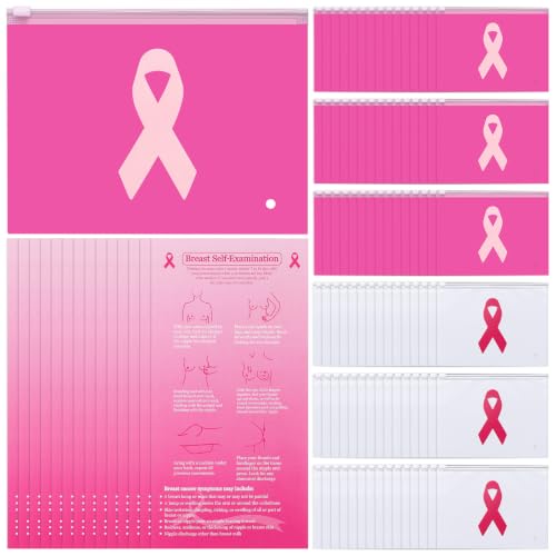 100 Sets Pink Ribbon Breast Awareness Makeup Bags 7.87x6in