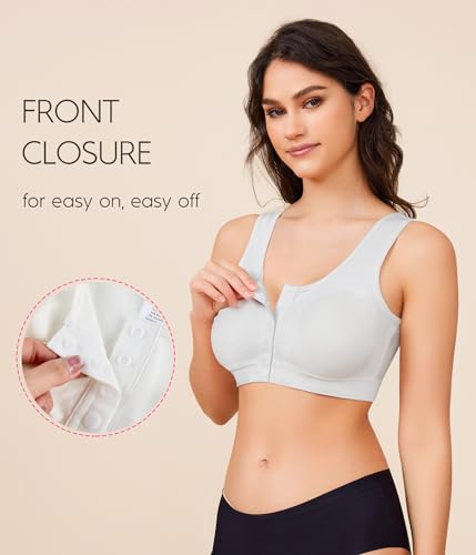 BRABIC Front Closure Compression Full Coverage Bras for Women Post Surgery Everyday - color: White, size: Large