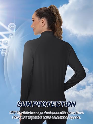 TACVASEN Women's Lightweight Athletic Jacket UPF 50+ Long Sleeve Sun Shirt - color: 01 Black, size: Medium