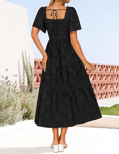 ZESICA Womens 2026 Summer Boho Wedding Guest Midi Dresses - color: Black, size: Medium
