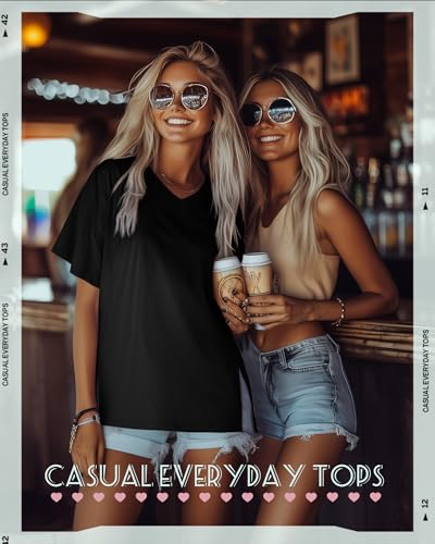 Huukeay 3 Pack Oversized Shirts for Women V Neck - color: Black, Army Green, Light Grey, size: Medium