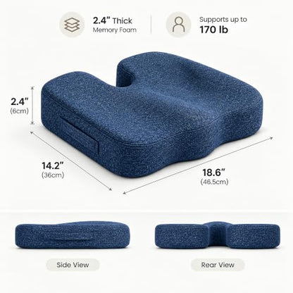 Gel Seat Cushion for Long Sitting, Office Chair Memory Foam Cushion, Blue - color: Blue