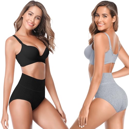 Women's High Waist Cotton Underwear Super Stretchy Briefs Full Coverage Panties Soft Women Panties 5-Pack - color: Classic-5pack, size: Medium-Large