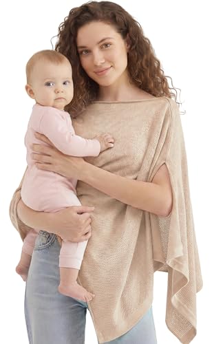 PATPAT Mesh Nursing Cover, Breathable Solid Knit Poncho, Beige - color: Beige