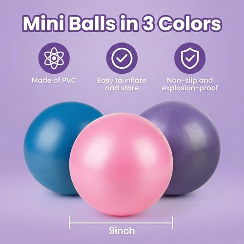 RAINFLOW 3 Pcs Small Exercise Ball - 9 Inch Pilates Yoga Ball