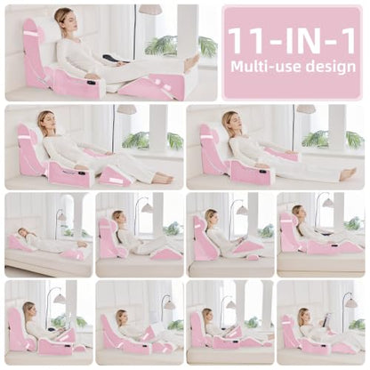 Wedge Pillow Set for After Surgery,White/Pink,9PCS-23.2" - color: White/Pink, size: 9PCS-23.2''