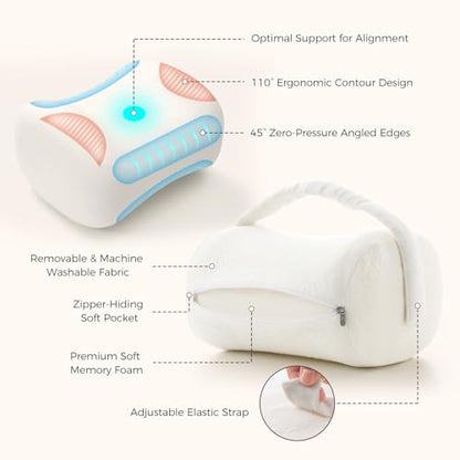 Momcozy Knee Pillow for Side Sleepers, Soft Memory Foam & Pinch-Free Design - color: Cream White