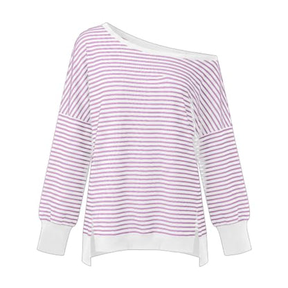 Fall Tops for Women 2026 off Shoulder Striped Top Long Sleeve Pullover Tops - color: Pink, size: Small