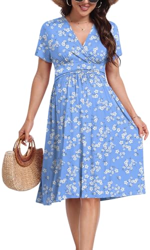 Maternity Dress Summer Wrap Baby Shower Pregnancy Nursing - color: Blue White Floret, size: Medium