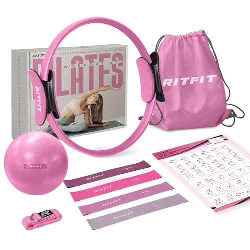 RitFit Pilates kit, 14" Pilates Ring with Pilates Ball & Resistance Bands - color: Pink