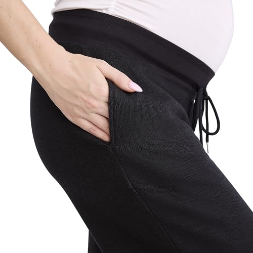 Motherhood Maternity Women's Under The Belly Wide Leg Pregnancy Lounge Sweatpants with Drawstring - color: Black, size: Medium
