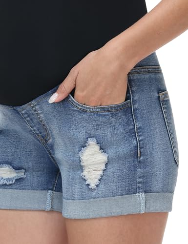 Maternity Denim Shorts High Waist - color: 2 Pack Medium Blue+light Blue, size: Medium