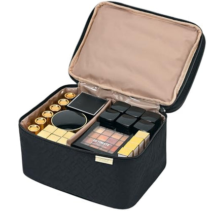 NISHEL Large Makeup Bag Organizer, Double Layer Cosmetic Travel Case - color: Black, size: Large
