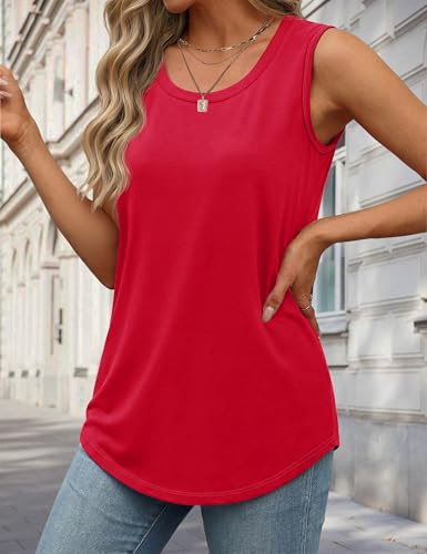 YUCOLEN Women's Tank Tops Loose Flowy Summer UPF 50+ Basic Sleeveless Tops - color: Bright Red, size: Medium