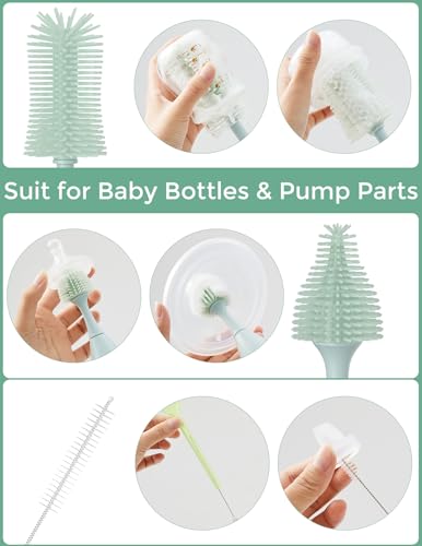 Momcozy Baby Bottle Brush Kit, Push-Press Foam Design, Green - color: Green, size: Press Bubble Style