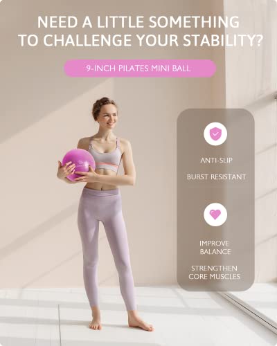 LIONSCOOL Pilates Ring Set 14" Magic Circle, 9" Mini Ball, Resistance Bands - color: Purple