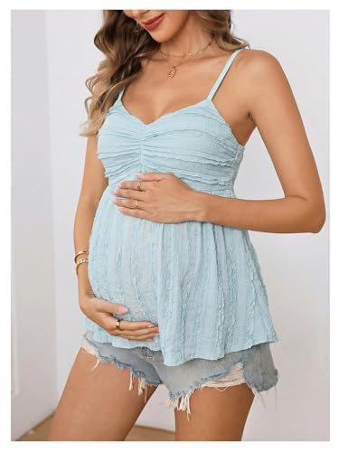 MakeMeChic Women's Maternity Babydoll Tank Tops Peplum Ruffle Cami Top - color: Light Blue, size: X-Large