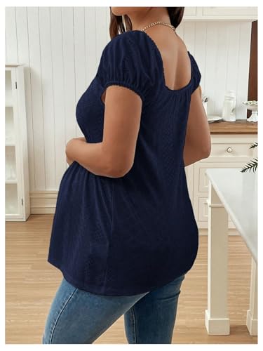 MakeMeChic Women's Maternity Blouse Tops Cute Shirt White Babydoll Tops - color: Blue, size: X-Large