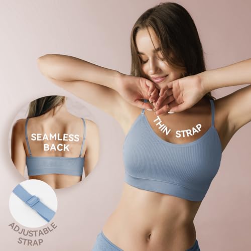 KCDDUMK 4 Pack Cami Bralettes for Women, Spaghetti Strap Sleep Bras - color: Black, White, Blue, Pink, size: Small