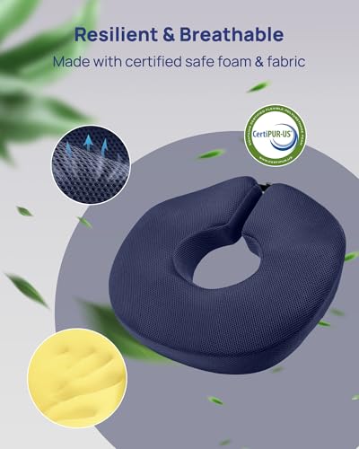 Feagar Large Donut Seat Cushion, Tailbone Pain Relief and Hemorrhoids - color: Large Blue
