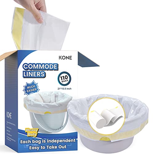 KONE 110 Count Commode Liners Disposable Waste Bags Fits All Standard Bedside Portable Toilet Chair Bucket Potty Bedpan Easy to Use - size: 1 Count (Pack of 110)