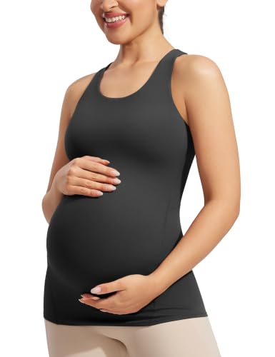 POSHDIVAH Maternity Racerback Tank Tops for Women - color: Black, size: Medium